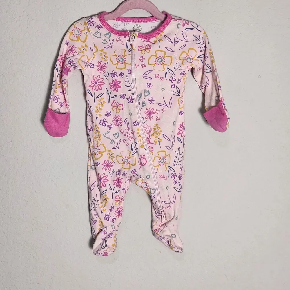 Newborn Baby Girl Sleeper Lot of 2 Wonder Nation Gerber Zip Footed Pajamas